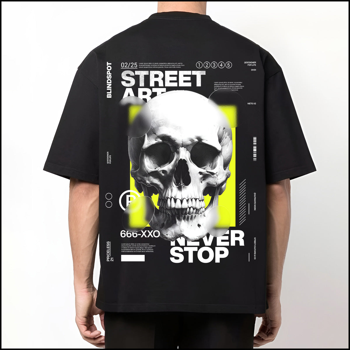 Black, Back Printed, Oversized, SKULL