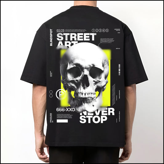 Black, Back Printed, Oversized, SKULL