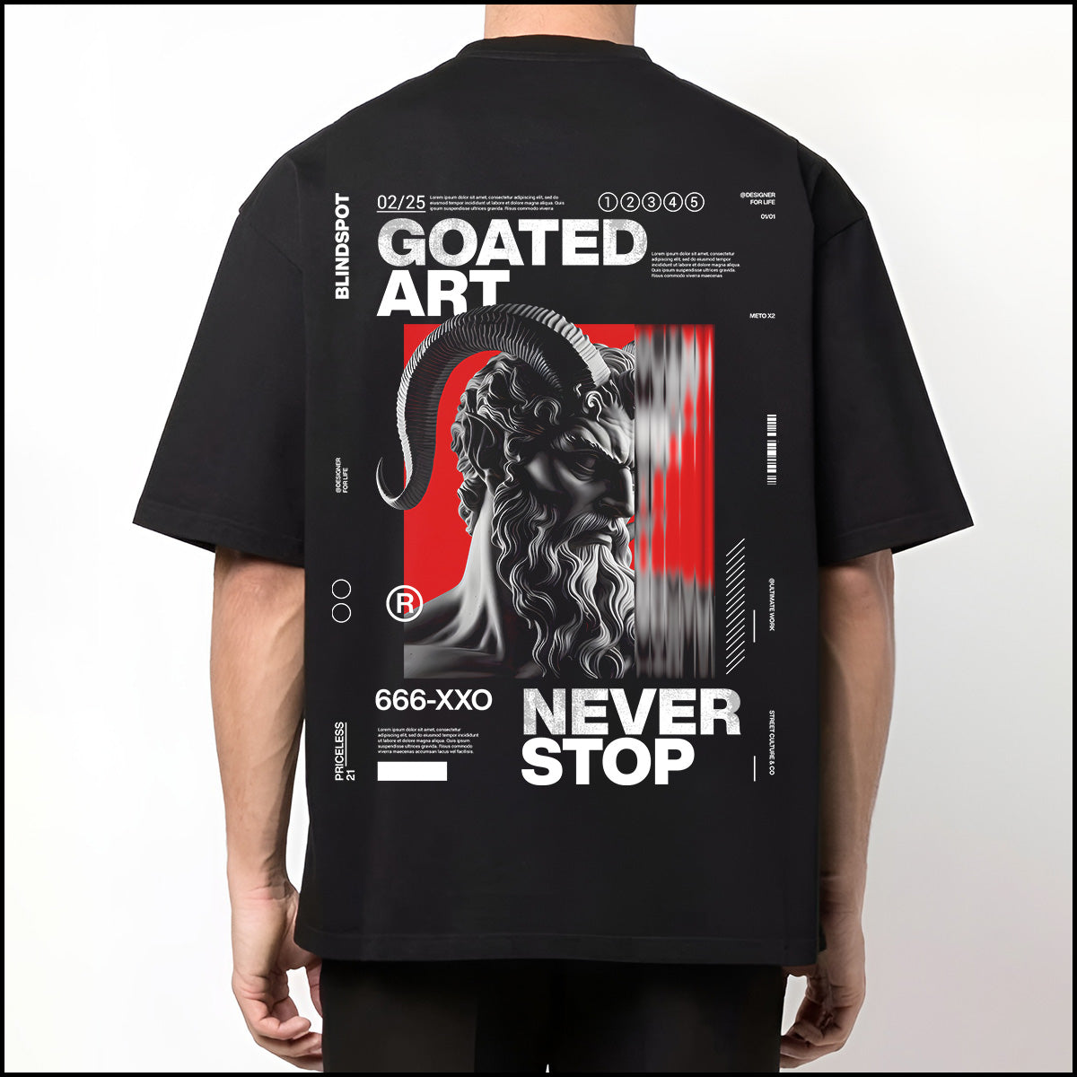 Black, Back Printed, Oversized, GOATED