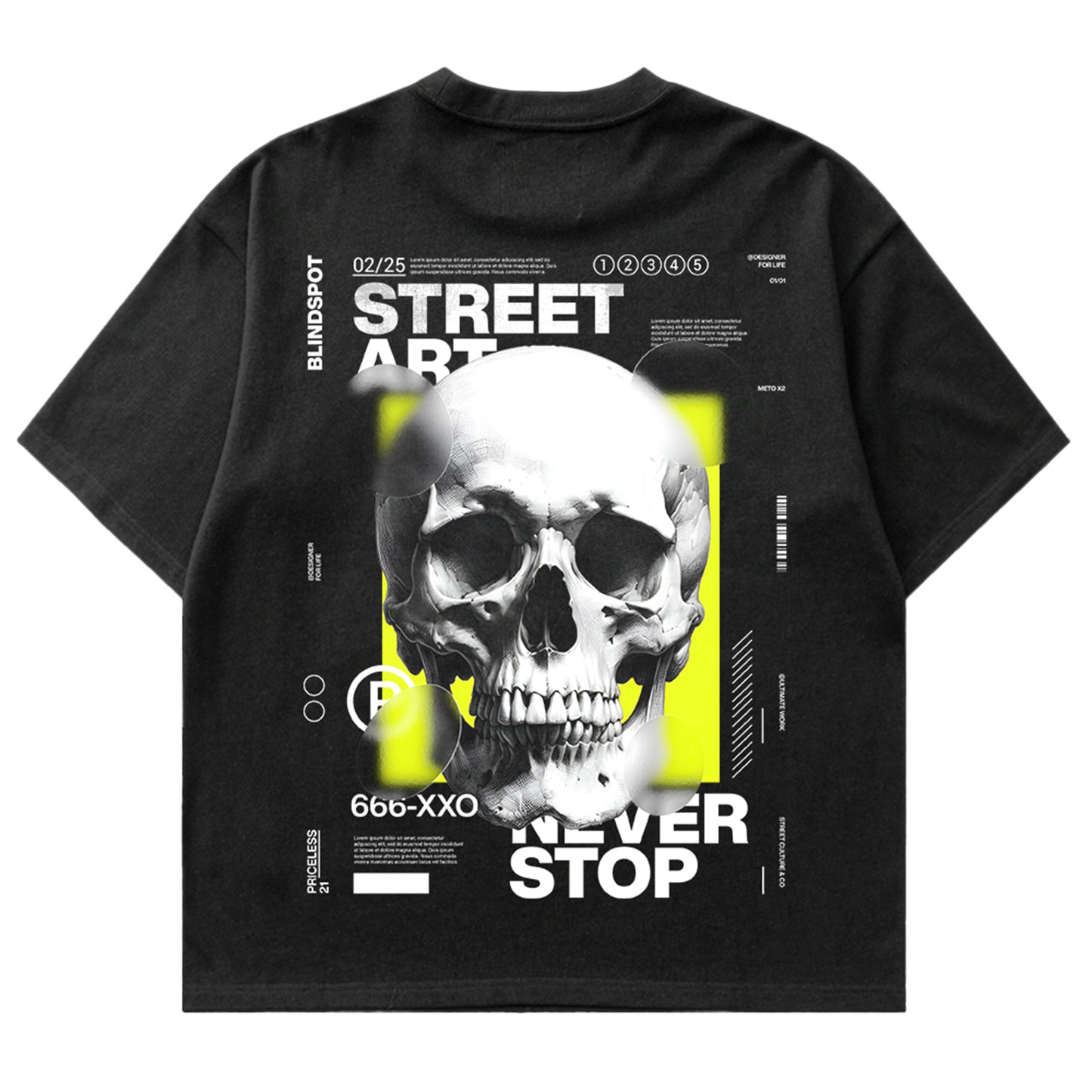 Black, Back Printed, Oversized, SKULL